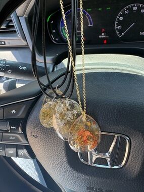 Resin Orb Pendant Necklace with Botanical Inclusions - Gold & Clear 420 friendly